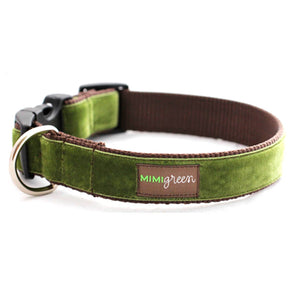 Green Swiss Velvet Dog Collar – ‘Hunter’