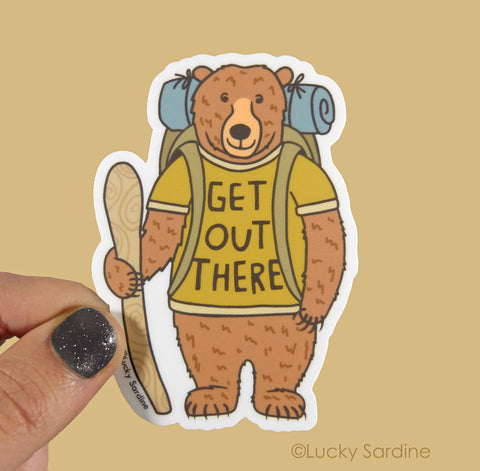 Hiking Bear, Get Out There Vinyl Sticker