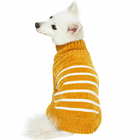 Dog Sweater, Chenille Classy Striped Sweater, Mustard: Mustard / 18"